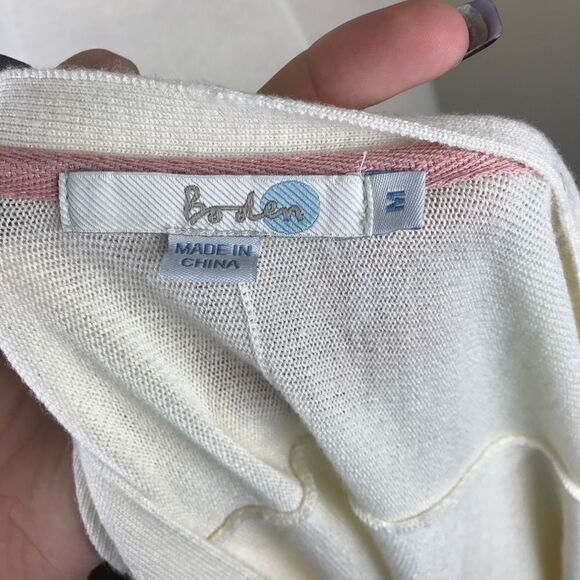 Boden Cream Medium Relaxed V-Neck Wool Cardigan - Picture 6 of 7